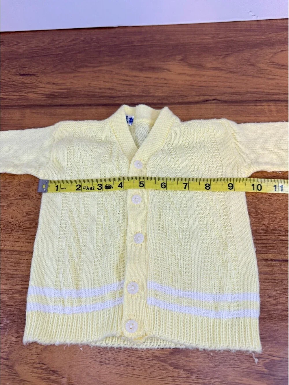 Vintage Yellow Baby Cardigan & Knit Booties Set 6-12M Orlon Acrylic White Stripe